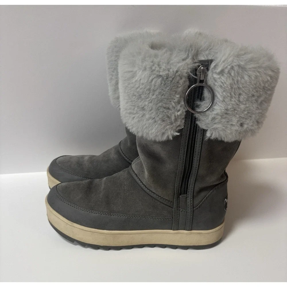 Koolaburra by UGG Womens Grey Suede Faux Fur Zip Winter Boots 1105889 Size 6 - Picture 3 of 12